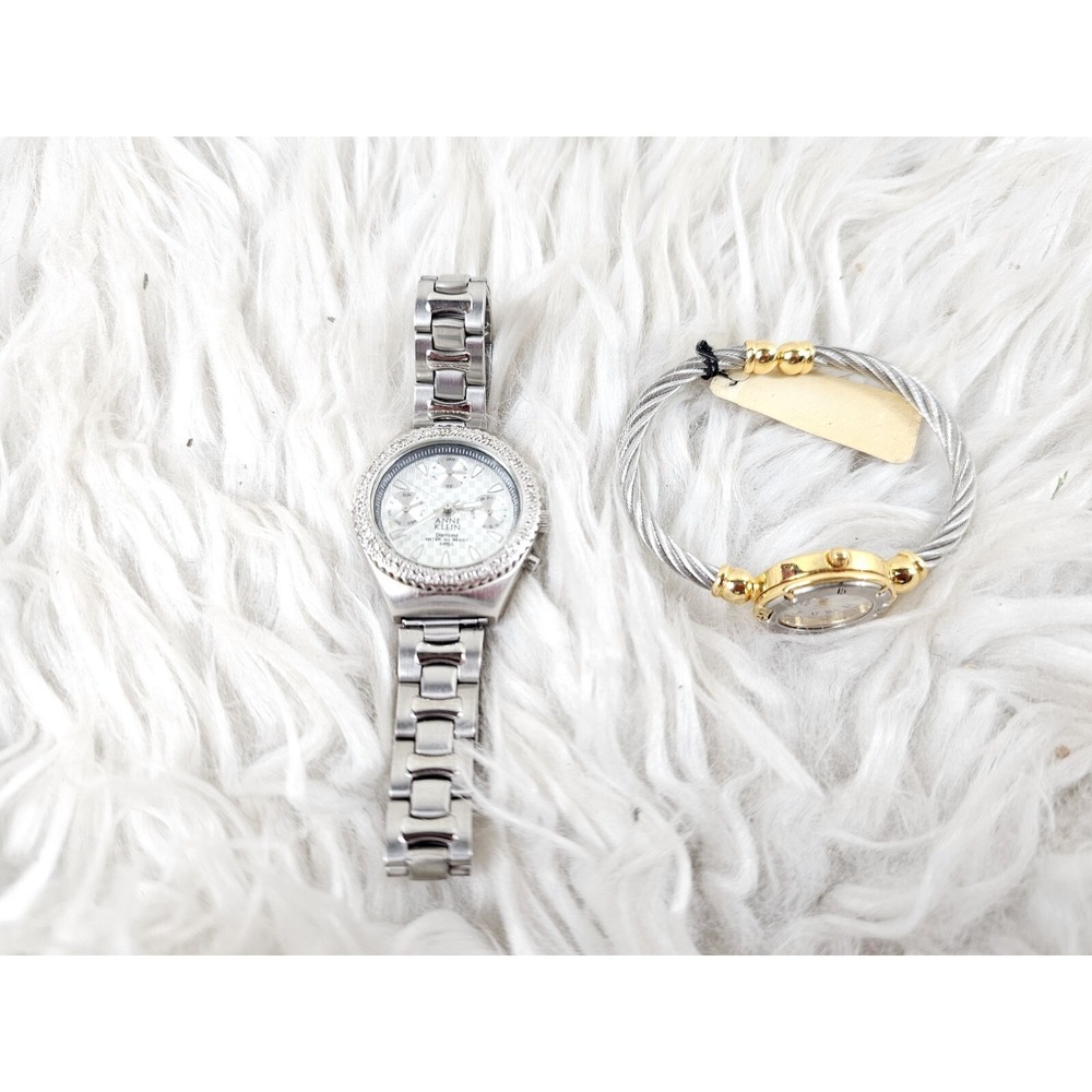 2 Anne Klein Diamond Watch Day Date Month Quartz Analog Pearl Look Dial